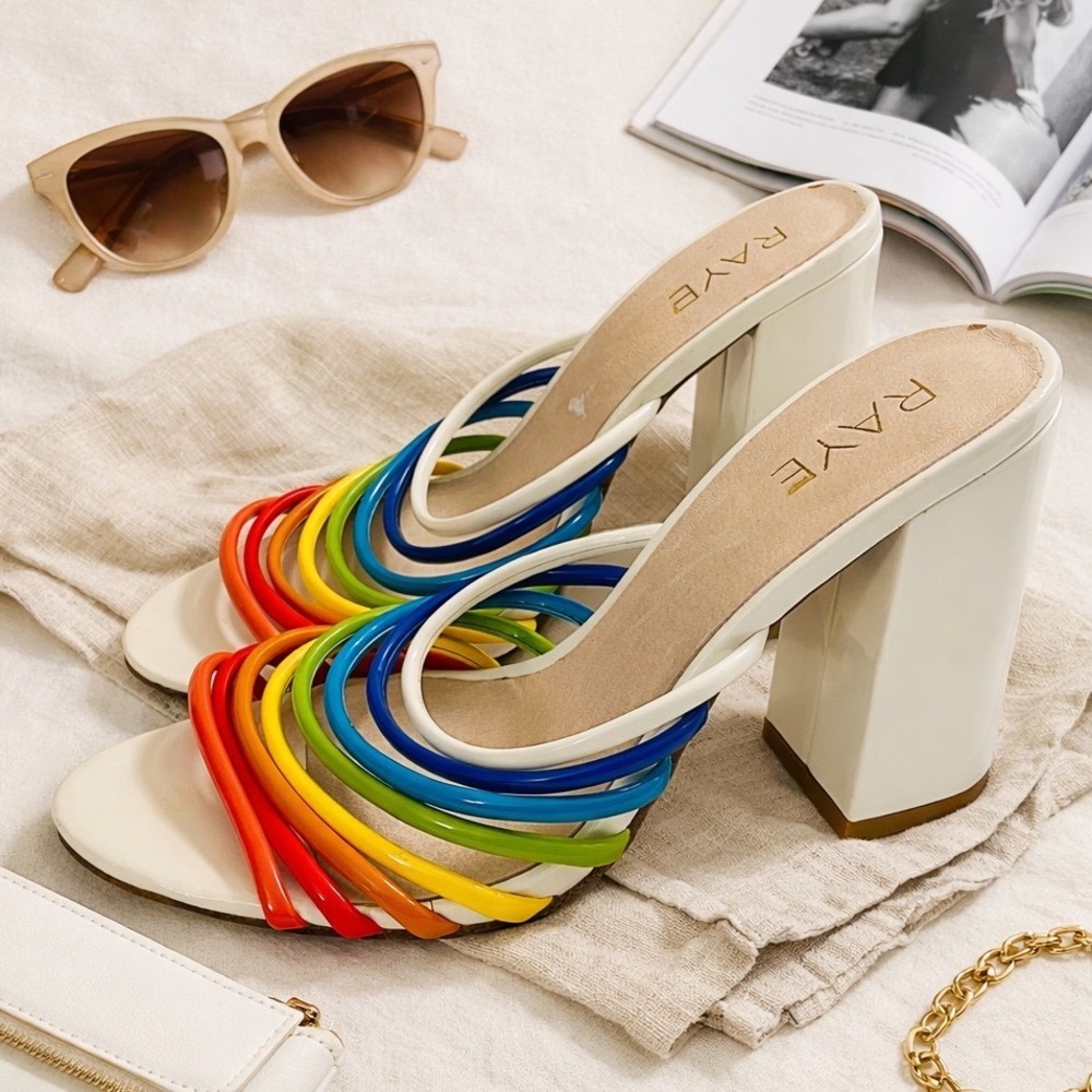 RAYE Miller Rainbow Strappy Chunky Heel Slip On Mule‎ Size 9.5